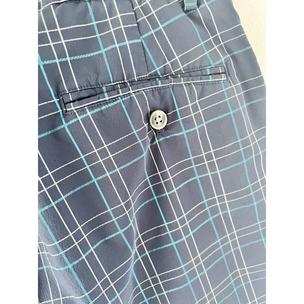Walter Hagen  Men’s Shorts Blue Plaid 36 Preppy Flat Front Pockets